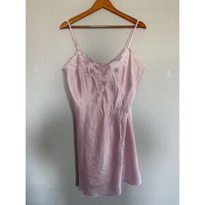 Vintage Y2K Satin Pink Lace Slip Lingerie Size Large Dress 90s Barbie Core